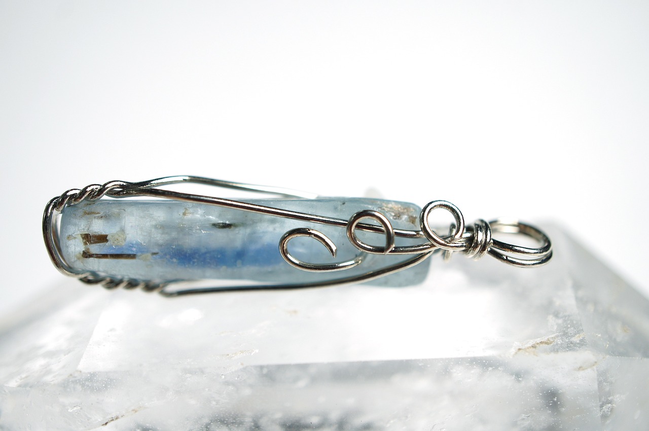 Kyanite Crystal wrapped in silver wire.